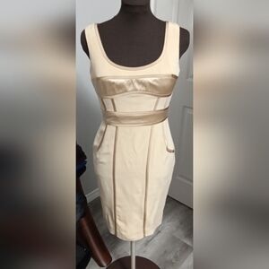Aysha NY Size 2 Bodycon Beige And Gold Dress